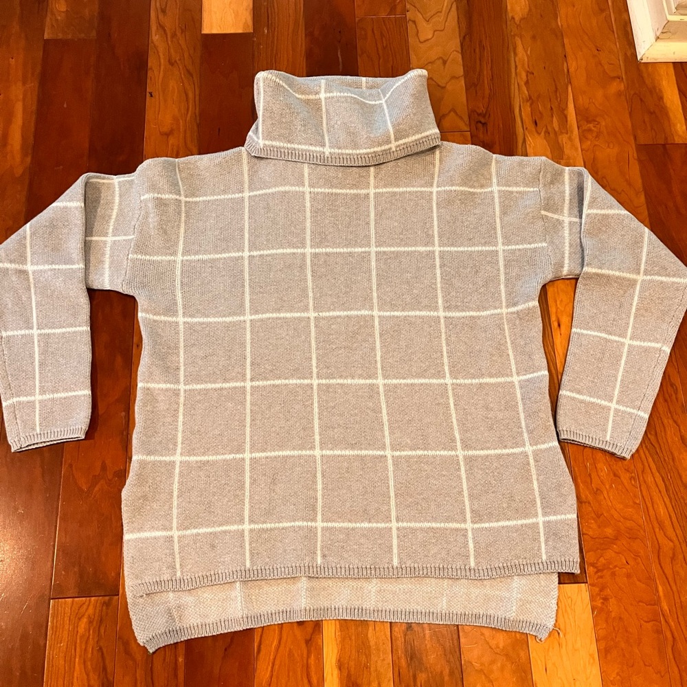 ECOWISH NWT Sweater Womens XL SUPER Soft Stretchy Gray/White Turtleneck Winter